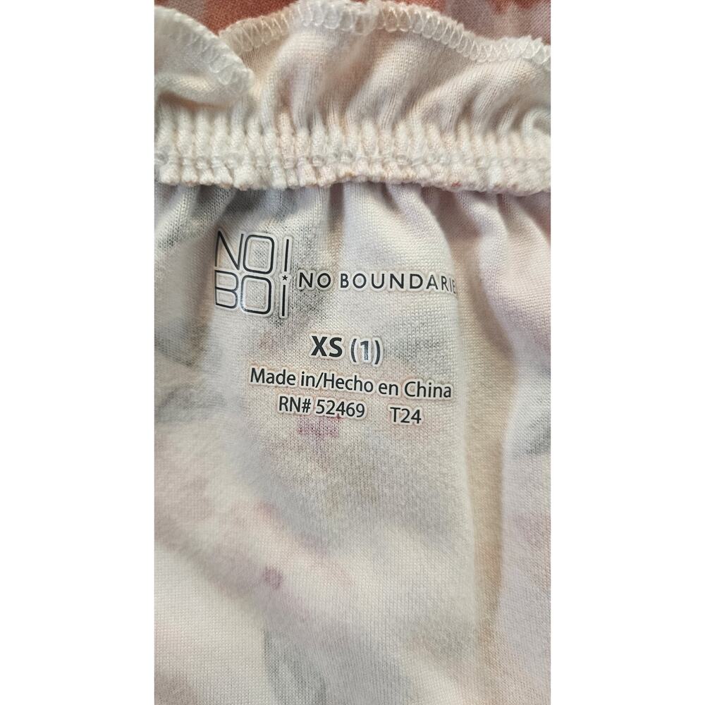 No Boundaries Mini Dress Size XS Cream Pink Floral Stretch Ruffles Smocked Waist - Picture 9 of 10